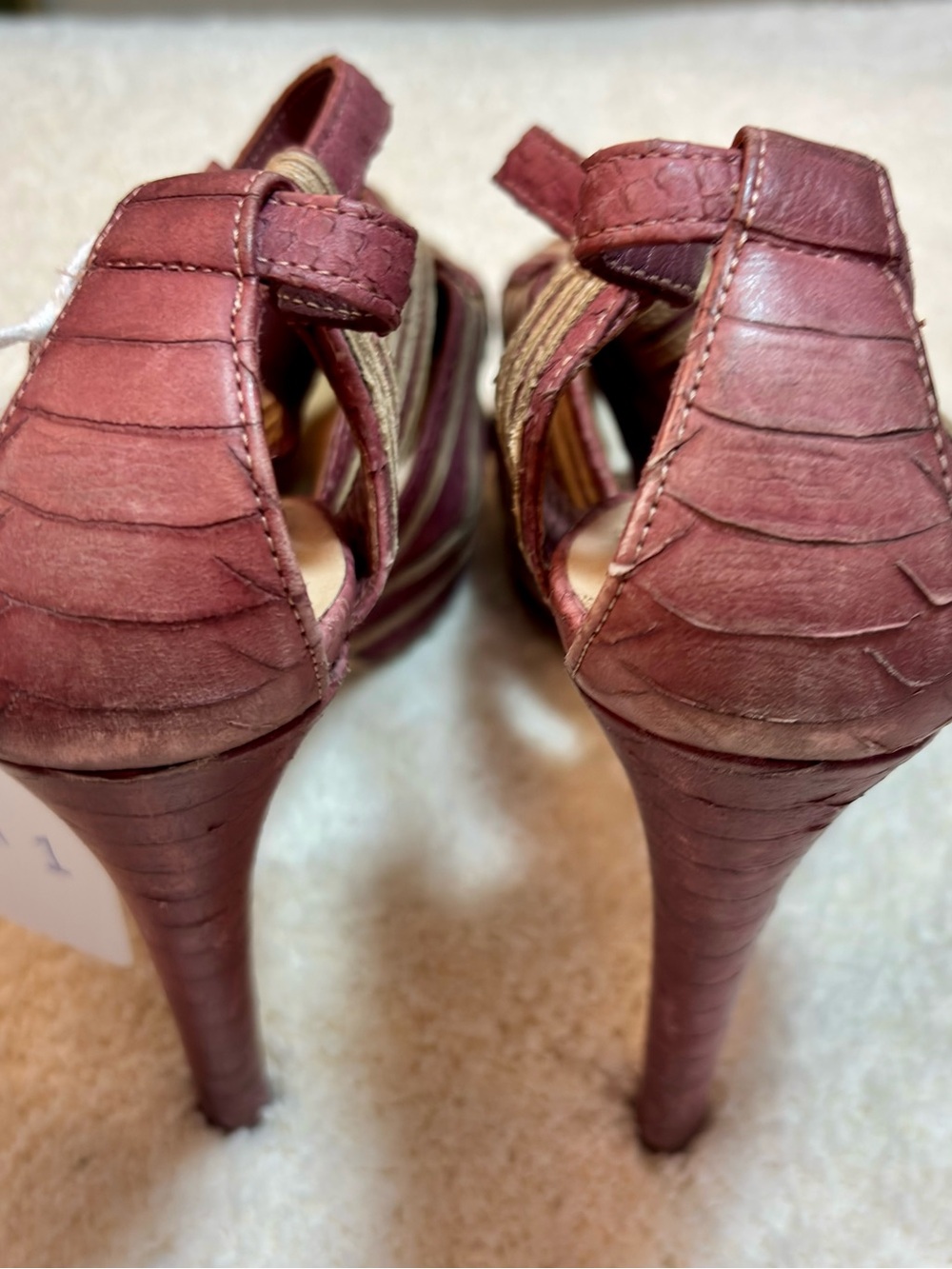 Dior Burgundy with Gold Trim Platform Strappy Heels - Picture 6 of 8